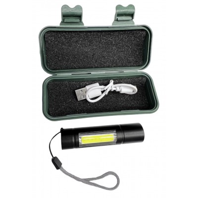 Светодиодный фонарик Bailong Police COB USB BL-515   в пластиковом чехле(240